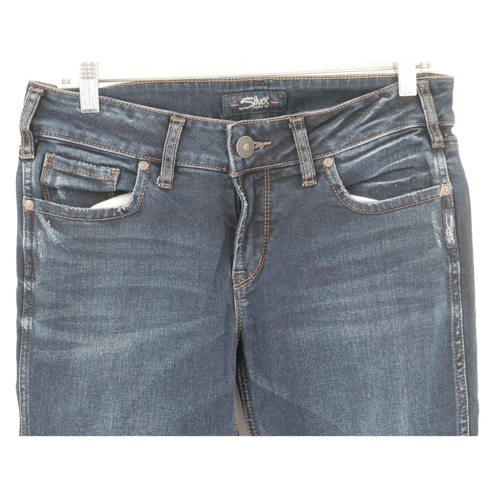 Silver Jeans Elyse Straight Jeans Blue Dark Wash Stretch Women's W28 L30 (30x31)